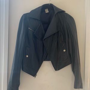 Diane von Furstenberg Cropped Leather Motto Jacket